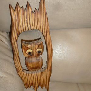 Vintage Hand Carved Wood OWL wall decor